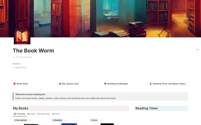 The Book Worm - Notion Book Tracker Template